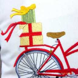 Embroidered Christmas Bike Pillow Cover Poinsettia Basket, Holiday Decor - thumbnail 3