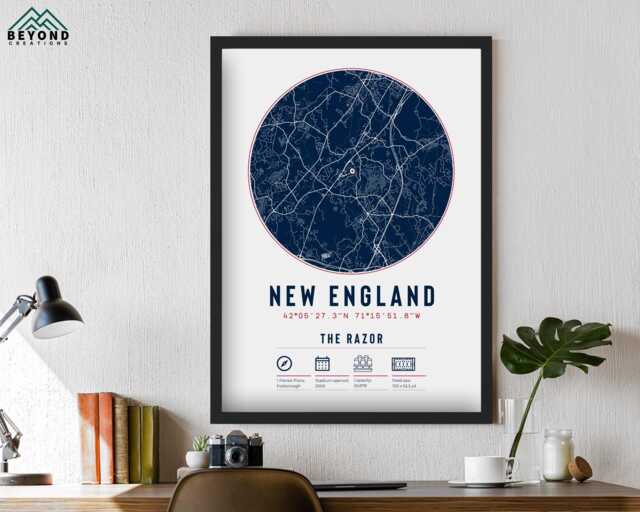 New England Patriots Stadium Map Print Unique Framed Gift - For Him Dad Brother Granddad Uncle American Football Poster Decor - image 1
