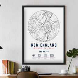 New England Patriots Stadium Map Print Unique Framed Gift - For Him Dad Brother Granddad Uncle American Football Poster Decor - thumbnail 2