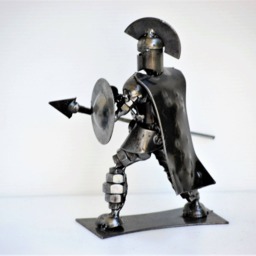 Mini Spartan Warrior Sculpture, Handmade Scrap Metal Figurine, Recycled Steel Hero, Collectible Desk Decor - thumbnail 4