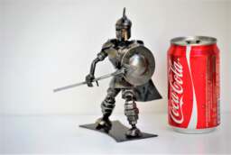 Mini Spartan Warrior Sculpture, Handmade Scrap Metal Figurine, Recycled Steel Hero, Collectible Desk Decor