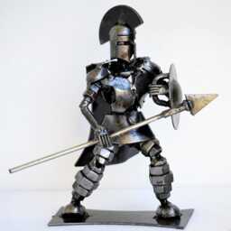 Mini Spartan Warrior Sculpture, Handmade Scrap Metal Figurine, Recycled Steel Hero, Collectible Desk Decor - thumbnail 3