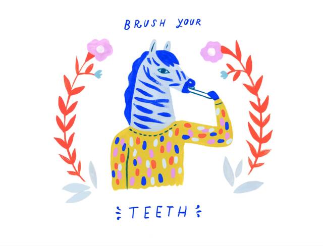 Art Print, Wall Art, Creatures Of Healthy Habits Zebra Brushing Teeth By Sarah Walsh - image 1