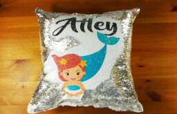 Personalised Mermaid Sequin Pillow, Reversible Sequins Cushion Cover, Personalised Sequins, Special Needs, Autism, Calming Pillow - thumbnail 1
