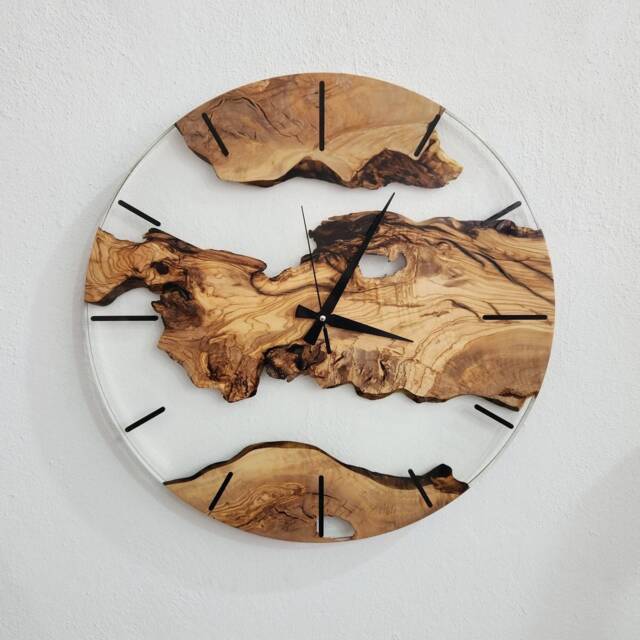 Clear Resin Olive Wood Wall Clock Modern Coastal Home Decor - image 1
