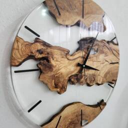 Clear Resin Olive Wood Wall Clock Modern Coastal Home Decor - thumbnail 4