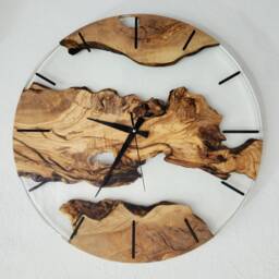 Clear Resin Olive Wood Wall Clock Modern Coastal Home Decor - thumbnail 2