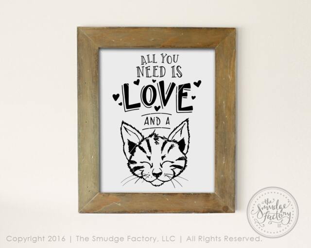 Kitten Wall Art, All You Need Is Love, Hand Lettered Drawing - Printable File - image 1