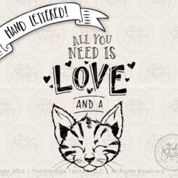 Kitten Wall Art, All You Need Is Love, Hand Lettered Drawing - Printable File - thumbnail 2