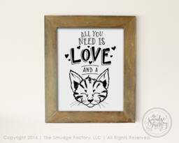 Kitten Wall Art, All You Need Is Love, Hand Lettered Drawing - Printable File - thumbnail 1