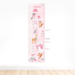 Personalized Woodland Growth Chart - Fabric Wall Decal Pink Mej - thumbnail 1