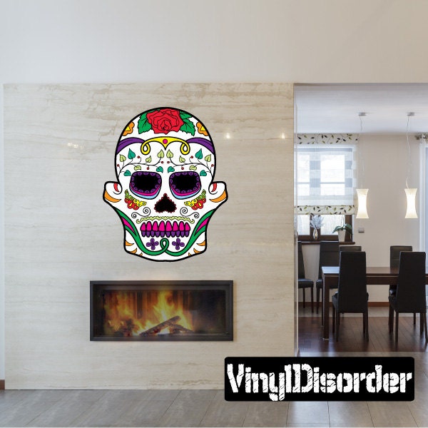 Sugar Skull Wall Decal - Fabric Vinyl Removable & Reusable Sugarskulluscolor015Et