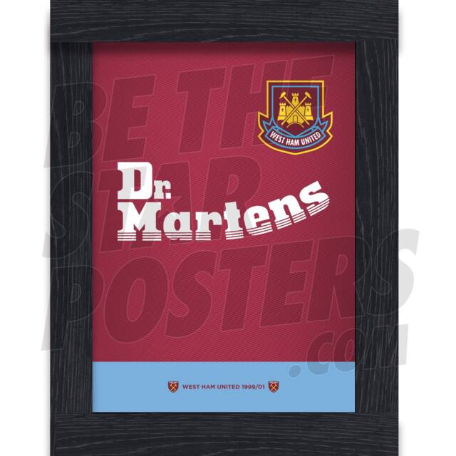 West Ham United Fc Retro Shirt Print 99/01 Home - Officially Licensed Product A4 A3 Framed