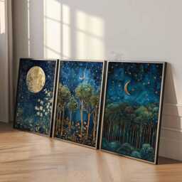 William Morris Set Of 3 Posters, Gold Decor, Print, Moon Poster, Night Sky Art, Botanical Floral Bedroom Art - thumbnail 3