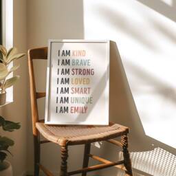 Personalised Affirmations Nursery Print - Rainbow I Am Kind Brave Loved Posters Girl Babyroom Playroom Art Boho Neutral Decor Unframed - thumbnail 2