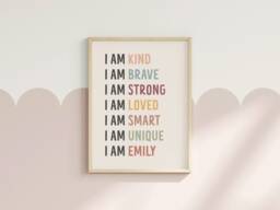 Personalised Affirmations Nursery Print - Rainbow I Am Kind Brave Loved Posters Girl Babyroom Playroom Art Boho Neutral Decor Unframed - thumbnail 1