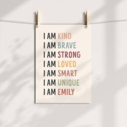 Personalised Affirmations Nursery Print - Rainbow I Am Kind Brave Loved Posters Girl Babyroom Playroom Art Boho Neutral Decor Unframed - thumbnail 3