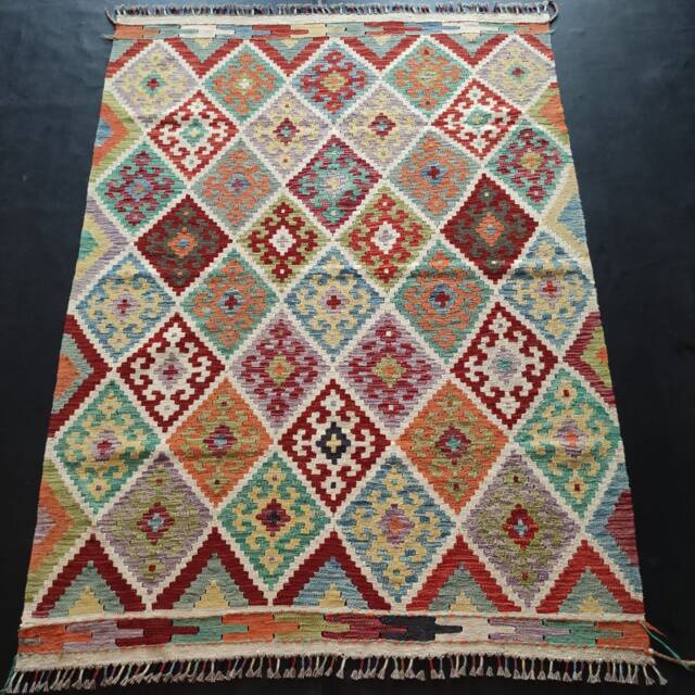 Kilim Rug Classic, Handmade Artisan Afghan Turkish Aztec Geometric Wool 186x137 cm - image 1