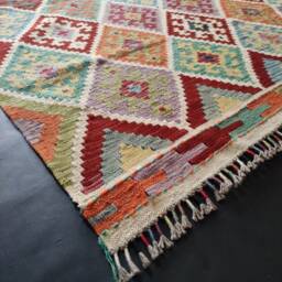 Kilim Rug Classic, Handmade Artisan Afghan Turkish Aztec Geometric Wool 186x137 cm - thumbnail 2