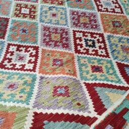 Kilim Rug Classic, Handmade Artisan Afghan Turkish Aztec Geometric Wool 186x137 cm - thumbnail 4