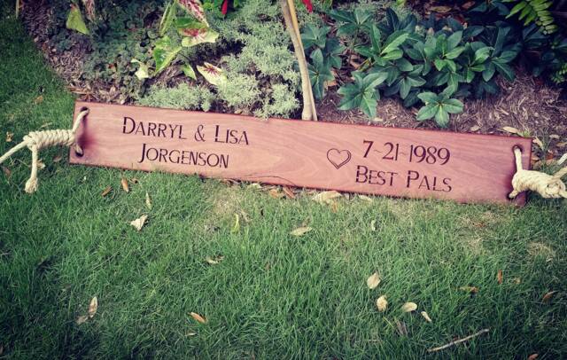 Personalized Double Seat Engraved Mahogany Tree Swing - Outdoor Gift - image 1