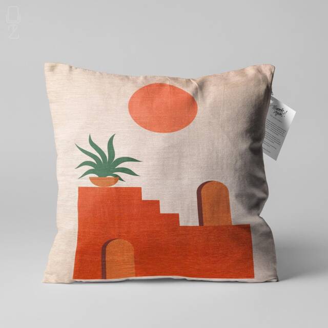 Minimalist Chenille Cushion Cover, Sun Plant Stairs Theme, Double Sided - image 1