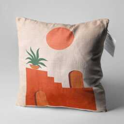 Minimalist Chenille Cushion Cover, Sun Plant Stairs Theme, Double Sided - thumbnail 3