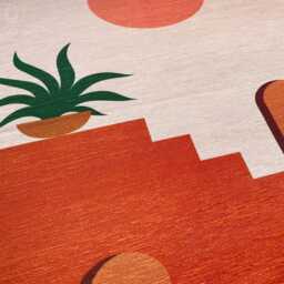 Minimalist Chenille Cushion Cover, Sun Plant Stairs Theme, Double Sided - thumbnail 2