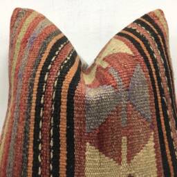 Vintage Kilim Pillow Cover, Bohemian Handwoven Throw - 16x16 - thumbnail 2