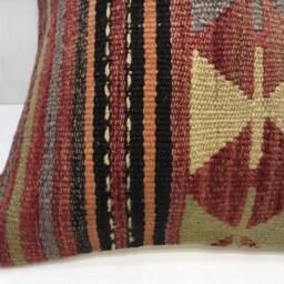 Vintage Kilim Pillow Cover, Bohemian Handwoven Throw - 16x16 - thumbnail 3