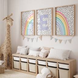 Rainbow Bedroom Prints, Girls Room, Personalised Initial, Polkadot, Baby Name Print, Home Decor, Teen, Gift - thumbnail 3