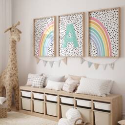Rainbow Bedroom Prints, Girls Room, Personalised Initial, Polkadot, Baby Name Print, Home Decor, Teen, Gift - thumbnail 2