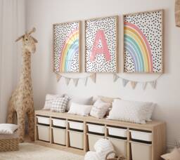 Rainbow Bedroom Prints, Girls Room, Personalised Initial, Polkadot, Baby Name Print, Home Decor, Teen, Gift - thumbnail 1