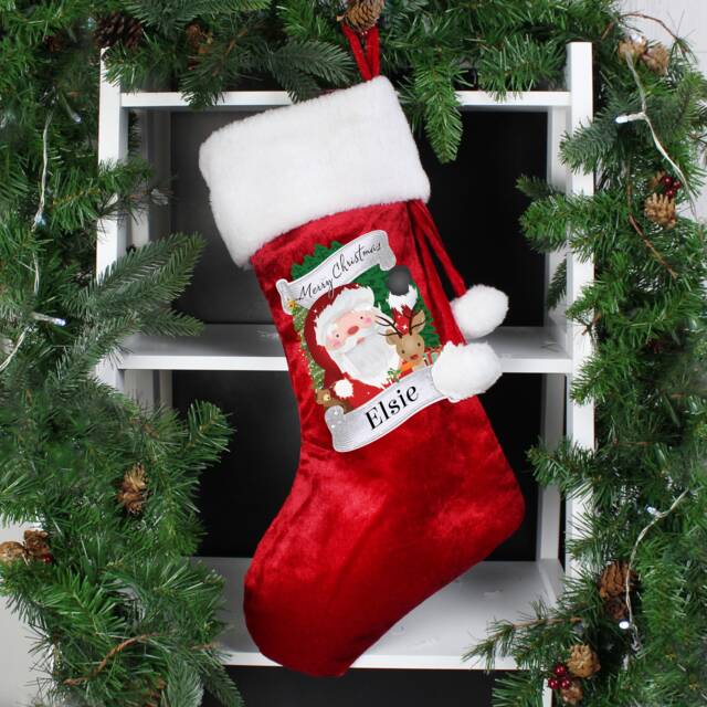 Personalised Christmas Santa Red Stocking - Xmas Gift Red Stocking Personalised Reindeer - image 1