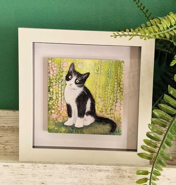 Cat Ceramic Wall Art Mini Framed Picture, Home Decor - image 1