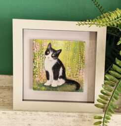 Cat Ceramic Wall Art Mini Framed Picture, Home Decor