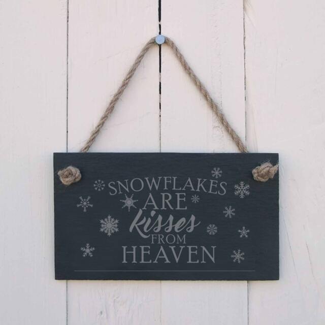 Snowflakes Are Kisses From Heaven - Christmas Slate Plaque Decor Engraved Sign Nativity Wall Hanging - image 1