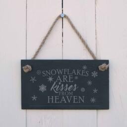 Snowflakes Are Kisses From Heaven - Christmas Slate Plaque Decor Engraved Sign Nativity Wall Hanging