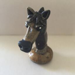 One Of A Kind Miniature Sculpture Horse Head Hand Crafted From Natural River Stones, Painted, Signed By Colombian Born Artist G. Negret - thumbnail 2