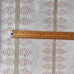 1657. Conifer Stripe Green/Blush Block Print Linen Look 100% Cotton Cushion Cover - thumbnail 3
