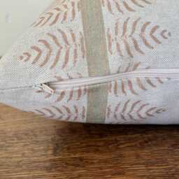 1657. Conifer Stripe Green/Blush Block Print Linen Look 100% Cotton Cushion Cover - thumbnail 2