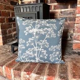 1407. Indigo Cow Parsley Linen Look 100% Cotton Cushion Cover, Various Sizes - thumbnail 2
