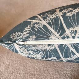 1407. Indigo Cow Parsley Linen Look 100% Cotton Cushion Cover, Various Sizes - thumbnail 3