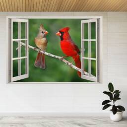 Birds Cardinals Parrots Branch 3D Window View Wall Sticker Poster Decal A863