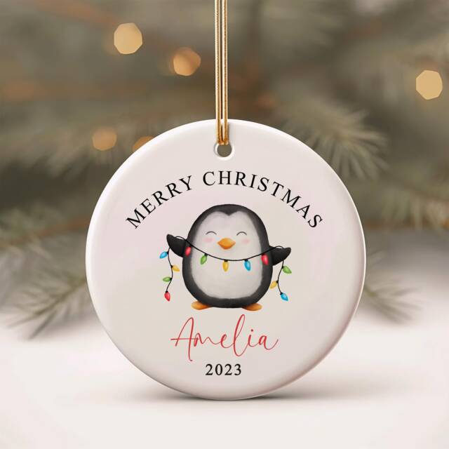 Personalised Christmas Ornament - Girl Or Boy Xmas Gift Cute Animal Design Penguin 2 - image 1