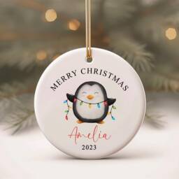 Personalised Christmas Ornament - Girl Or Boy Xmas Gift Cute Animal Design Penguin 2 - thumbnail 1