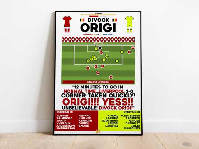 Divock Origi V Barcelona Print, Liverpool Poster, Football Wall Art, Posters - image 1