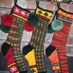 Hand Knit Christmas Stocking Fall Gold Green Red Fir Tree By Santa's Works - thumbnail 3