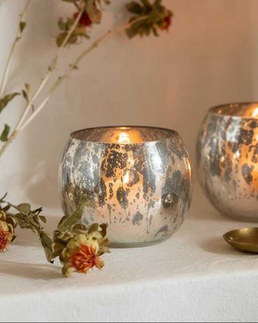 Handmade Unique Abstract Dome-Shaped Glass Votive - 7 X 6cm Candle Holder - image 1