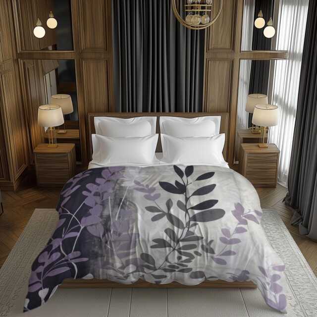 Purple Gray Botanical Comforter With Muted Organic Leaves For Modern Rustic Bedrooms #017 - image 1